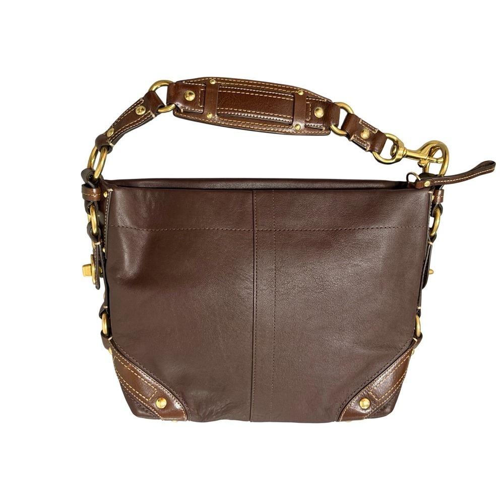 Coach Leather Hobo Bag Women's Brown Excellent Brass Hardware Corner Detail